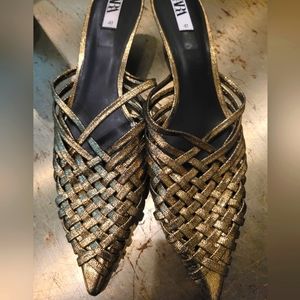 Zara Sparkly Gold Mules